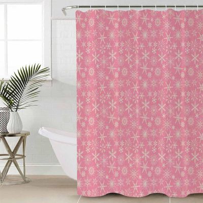 Fantasy SnowflakeShower Curtain Set with Hook 72" x 84",Washable Cloth Polyester Fabric Shower+Curtain,Waterproof Bath Curtains for Bathroom,Showers,Bathtubs Decor Christmas Vintage Farmhouse Pink