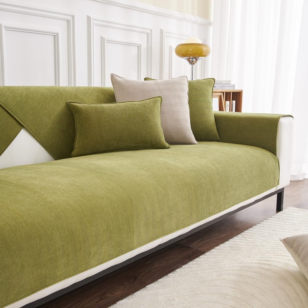 Funny Fuzzy Couch Cover, Herringbone Chenille Fabric Furniture Protector Sofa Cover, Handwoven Non-Slip Couch Cover, Universal Couch Cover for Sofa and Furniture