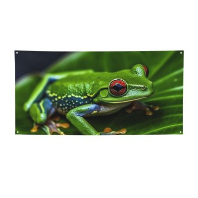 Animal Frog Green Leaf Leaves Banner Holiday Backdrop for Outdoor Happy Birthday Decorations Yard Signs Christmas Banners Fence Hanging Flag Home Decoration for Party Wedding Business
