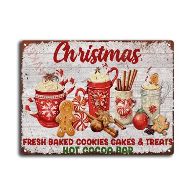 Aluminum Metal Tin Sign Christmas Fresh Baked Cookies Cakes & Treats Hot Cocoa Bar For Home Bar Man Cave Diner Garage 12.00"x16.00"