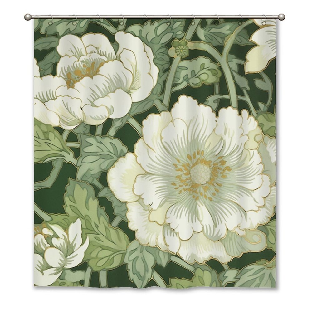 Yinrune Chinoiserie Shower Curtain Gray Purple Green Chinoiserie Floral Bathroom Shower Curtain Asian Flowers Boho Shower Curtain 60x72in Polyester Fabric Shower Curtain Set Bathroom Decor