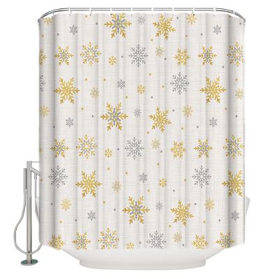Golden SnowflakeShower Curtain Set with Hook 36" x 72",Washable Cloth Polyester Fabric Shower+Curtain,Waterproof Bath Curtains for Bathroom,Showers,Bathtubs Decor Merry Christmas Retro Grey