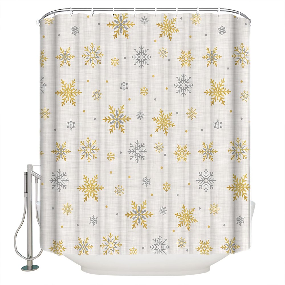 Golden SnowflakeShower Curtain Set with Hook 36" x 72",Washable Cloth Polyester Fabric Shower+Curtain,Waterproof Bath Curtains for Bathroom,Showers,Bathtubs Decor Merry Christmas Retro Grey
