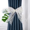 qbodp 6 Pack Lace Bow Curtain Tiebacks Embroidery Tie Backs for Drapes, Wedding Venue Decorative Curtain Holdbacks, White view 1