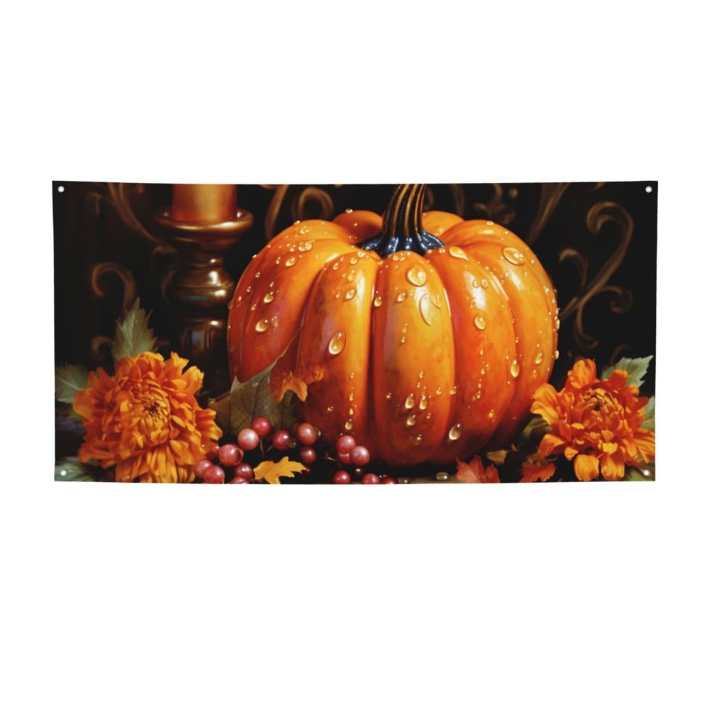 Pumpkin Autumn Blessings Banner Holiday Backdrop for Outdoor Happy Birthday Decorations Yard Signs Christmas Banners Fence Hanging Flag Home Decoration for Party Wedding Business