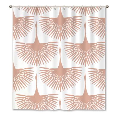Yinrune Blush Pink Bird Swan Flock Shower Curtain Set with Hooks Chinoiserie Style Shower Curtain Asian Inspired Shower Curtains Bathroom Decor Polyester Fabric Shower Curtains with Holes