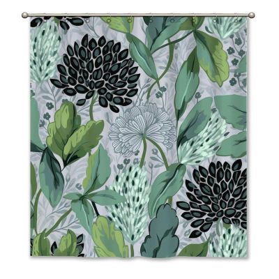 Yinrune Chinoiserie Shower Curtains for Bathroom Black and Green Floral Flower Bathroom Shower Curtain Asian Modern Shower Curtain 60x72in Polyester Fabric Shower Curtain Set Bathroom Decor