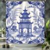 Yinrune Chinoiserie Style Blue and White Shower Curtains for Bathroom 72x72in Asian Pagoda Bath Curtains Farmhouse Shower CurtainPolyester Fabric Shower Curtain Set with Hooks view 3