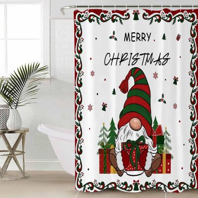 Gnomes RedShower Curtain Set with Hook 66" x 72",Washable Cloth Polyester Fabric Shower+Curtain,Waterproof Bath Curtains for Bathroom,Showers,Bathtubs Decor Christmas Green Tree Gift Snowflake White