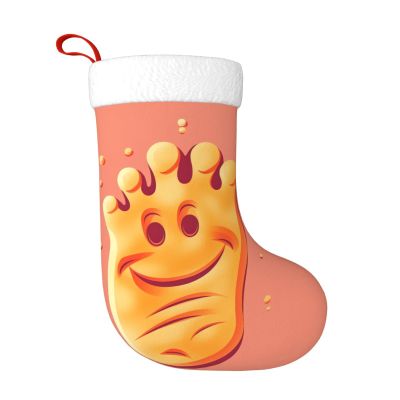 AdaNti Happy Foot Print Christmas Stockings with Plush Cuff Soft Xmas Hanging Stockings Xmas Decoration for New Year Xmas Party 1 Pack 17.7 Inch