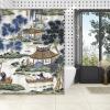 Yinrune Chinoiserie Shower Curtain Blue and Kelly Green Asian Scenic Shower Curtains Asian Farmhouse Shower Curtain 64x72in Polyester Fabric Shower Curtain Set with Hooks Bathroom Decor view 4