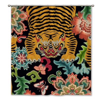 Yinrune Shower Curtain Tiger Pillow Animal Print Bathroom Shower Curtain Pink Green and Turquoise Floral Colorful Rustic Shower Curtain 60x72in Polyester Fabric Shower Curtain Set Bathroom Decor