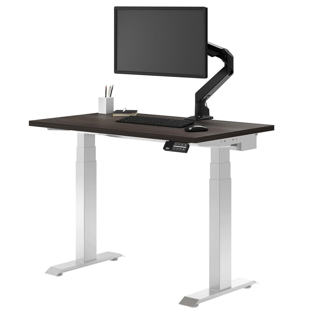 Desky Dual Mini Sit Stand 40 x 24 in Compact Desk with Dual Motors, 3-Stage Height Range, 4 Memory Presets One-Piece Top for Home Office Burnished Wood