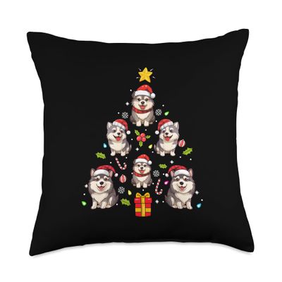 Alaskan Malamute Happy Christmas Alaskan Malamute Merry Christmas Tree Dog Ornament Throw Pillow, 18x18, Multicolor