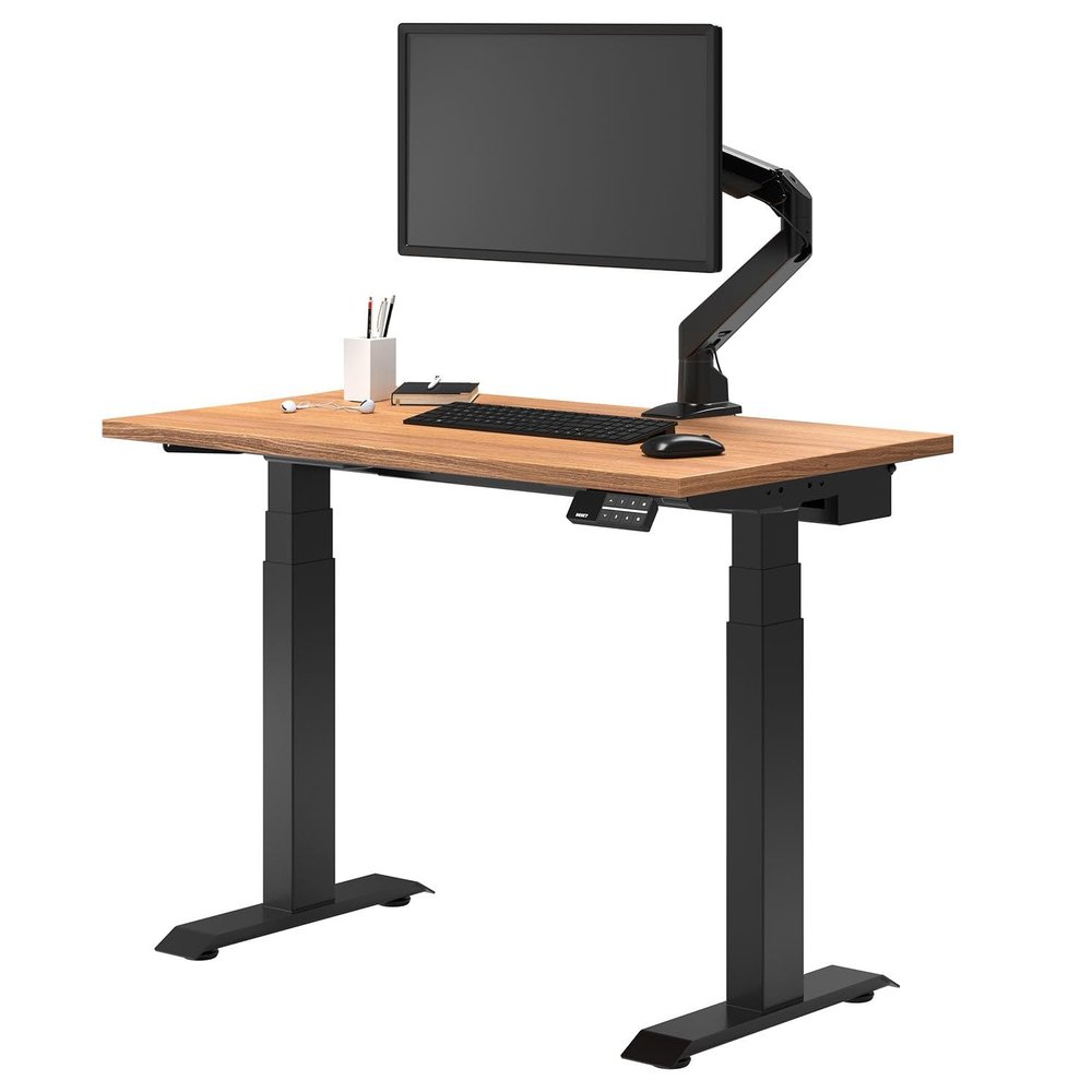 Desky Dual Mini Sit Stand 40 x 24 in Compact Desk with Dual Motors, 3-Stage Height Range, 4 Memory Presets One-Piece Top for Home Office Prime Oak