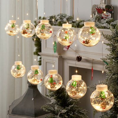 9.84ft 10 Lights Christmas Wishing Ball String Lights, Xmas Santa, Snowman, Curtain Lights for Home Window Ornaments, Indoor Outdoor Waterproof for Patio, Lawn, Garden, DIY Decoration, Snow (C)