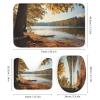 4Pcs Wonderful Forest Scene Shower Curtain Sets, Fall Modern Rustic Scenery Bathroom Set with Shower Curtain, Toilet Lid Rug, Non-Slip Rugs and Bath Mat Decor view 3