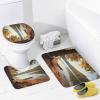 4Pcs Wonderful Forest Scene Shower Curtain Sets, Fall Modern Rustic Scenery Bathroom Set with Shower Curtain, Toilet Lid Rug, Non-Slip Rugs and Bath Mat Decor view 4