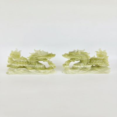 NATURAL MARBLE SHOP Set of 2 Green Onyx Marble Dragon Statue, Feng Shui Chinese Royal Dragon Statue Luck & Wealth Home Dcor Sculpture Gift Collectible Ornament (5.9" L)