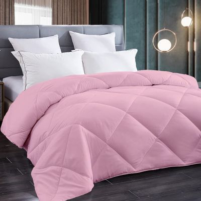 All Season Goose Down-1 Piece Diamond Stitched Comforter Set 100% Natural Cotton | 500 GSM Fill |Baby Pink Comforter Only Cloud Fluffy Diamond Pattern Duvet Inset-Olympic Queen (98'' x 98'')