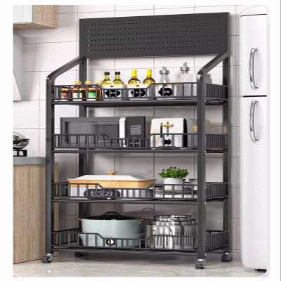 Convenience Store Shelves With Wheel, 3/4/ 5 Tier Supermarket Snacks Metal Storage Stand Portable Concession Stand Organizer Holder Modern Shelves Storage Display (Color : Black-4 tier, Size : L-50