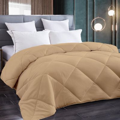 All Season Goose Down-1 Piece Diamond Stitched Comforter Set 100% Natural Cotton | 500 GSM Fill |Taupe Comforter Only Cloud Fluffy Diamond Pattern Duvet Inset-King (106'' x 90'')