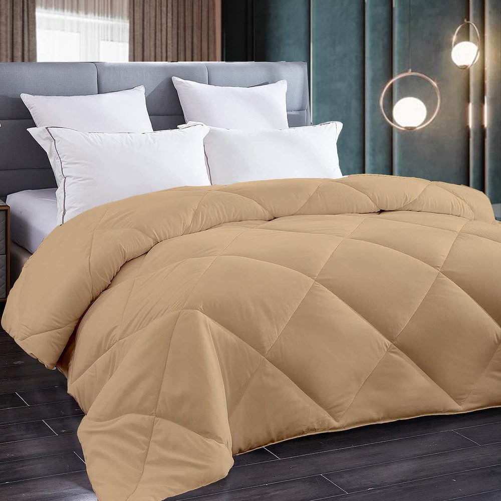 All Season Goose Down-1 Piece Diamond Stitched Comforter Set 100% Natural Cotton | 500 GSM Fill |Taupe Comforter Only Cloud Fluffy Diamond Pattern Duvet Inset-King (106'' x 90'')