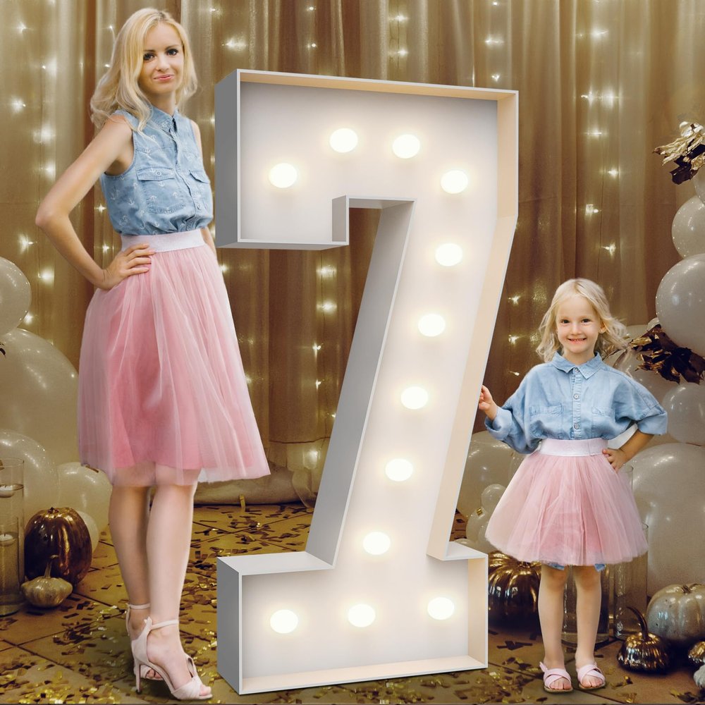 4FT Marquee Light Up Numbers 7,Party Decoration Large Marquee Light Up Letters with Weighted Water Bag,Pre-cut Foam Board Set Can Be Used for Birthdays,Weddings,Baby Anniversaries