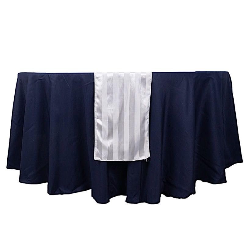 Balsa Circle 12x108 in White Stripes Satin Table Runner Wedding Party Linens Events Reception Catering Tableware Home Decorations Supplies