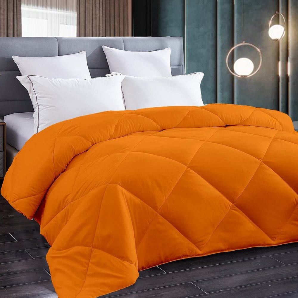 All Season Goose Down-1 Piece Diamond Stitched Comforter Set 100% Natural Cotton | 500 GSM Fill |Orange Comforter Only Cloud Fluffy Diamond Pattern Duvet Inset-King (106'' x 90'')