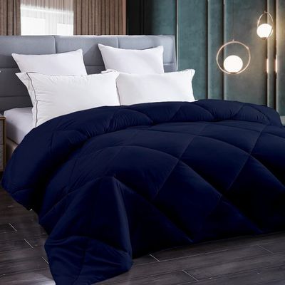 All Season Goose Down-1 Piece Diamond Stitched Comforter Set 100% Natural Cotton | 500 GSM Fill |Navy Blue Comforter Only Cloud Fluffy Diamond Pattern Duvet Inset-King (106'' x 90'')