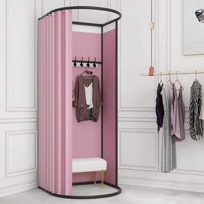 EMENAR Fitting Room, Clothing Store Fitting Room Portable Mobile Dressing Room Privacy Screen Partition for Shopping Malls Save Space (Color : Pink)