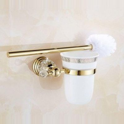 NevStp Crystal Gold Color Bathroom Accessories Set Gold Polished Brass Bath Hardware Set Wall Mounted Bathroom Products,toilet brush holder