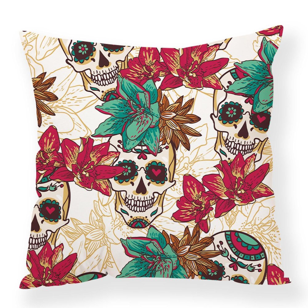 LaBdip Skeleton Flower Cyberpunk Pillow Cover, Abstract Creative European and American Style Digital Printed backrest Cover 21067-215