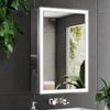 QueenFun LED Medicine Cabinet with Mirror, 24x32 Surface or Recessed Lighted Medicine Cabinet with Mirror, Dimmable Fogless Aluminum Medicine Cabinet with Outlet, Time Display& Built-in Sensing Light view 1