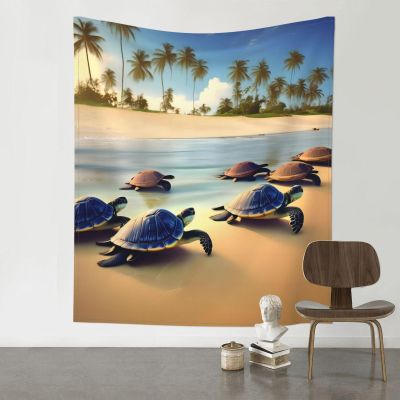 EkcoS Turtles On The Beach Colorful Retro Aesthetic Art Tapestry, Turtles On The Beach Wall Decoration Tapestry, Aesthetic Tapestry,Tapestry 60x51in
