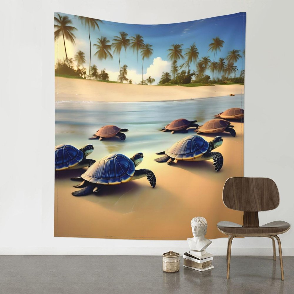 EkcoS Turtles On The Beach Colorful Retro Aesthetic Art Tapestry, Turtles On The Beach Wall Decoration Tapestry, Aesthetic Tapestry,Tapestry 60x51in