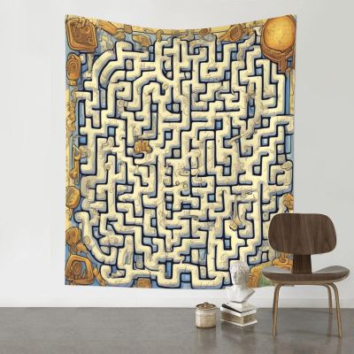 EkcoS Labyrinth Treasure Map Colorful Retro Aesthetic Art Tapestry, Labyrinth Treasure Map Wall Decoration Tapestry, Aesthetic Tapestry,Tapestry 60x51in