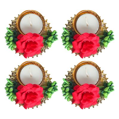 Rajasthan Kraft Traditional Flower Tealight Holder for Diwali Decoration of Home and Office|Diwali Decoration| Size 10X10X4 CM, Pack of 4 (RK-GTH-0051-4)