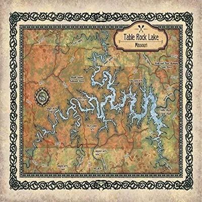 Great River Arts Table Rock Lake Missouri Map Art - 20"x24" Unframed Lake House Decor - Great Lakes Map Art Gift - Vintage Style Art Print Cabin Decor - Lake House Wall Decor for Living Room Bedroom