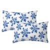 Blue Snow Flakes Winter Lumbar Pillow Covers 12X20 Inch Set of 2 Falling Snowflakes Crystal Christmas White Pillow Cases Xmas Holiday Pillowcase Rustic Cushion Case For Couch Sofa Porch Outdoor view 1
