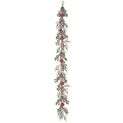 SilksAreForever 6' Iced & Flocked Berry, Pinecone & Pine Artificial Garland -Red/Green (Pack of 6)