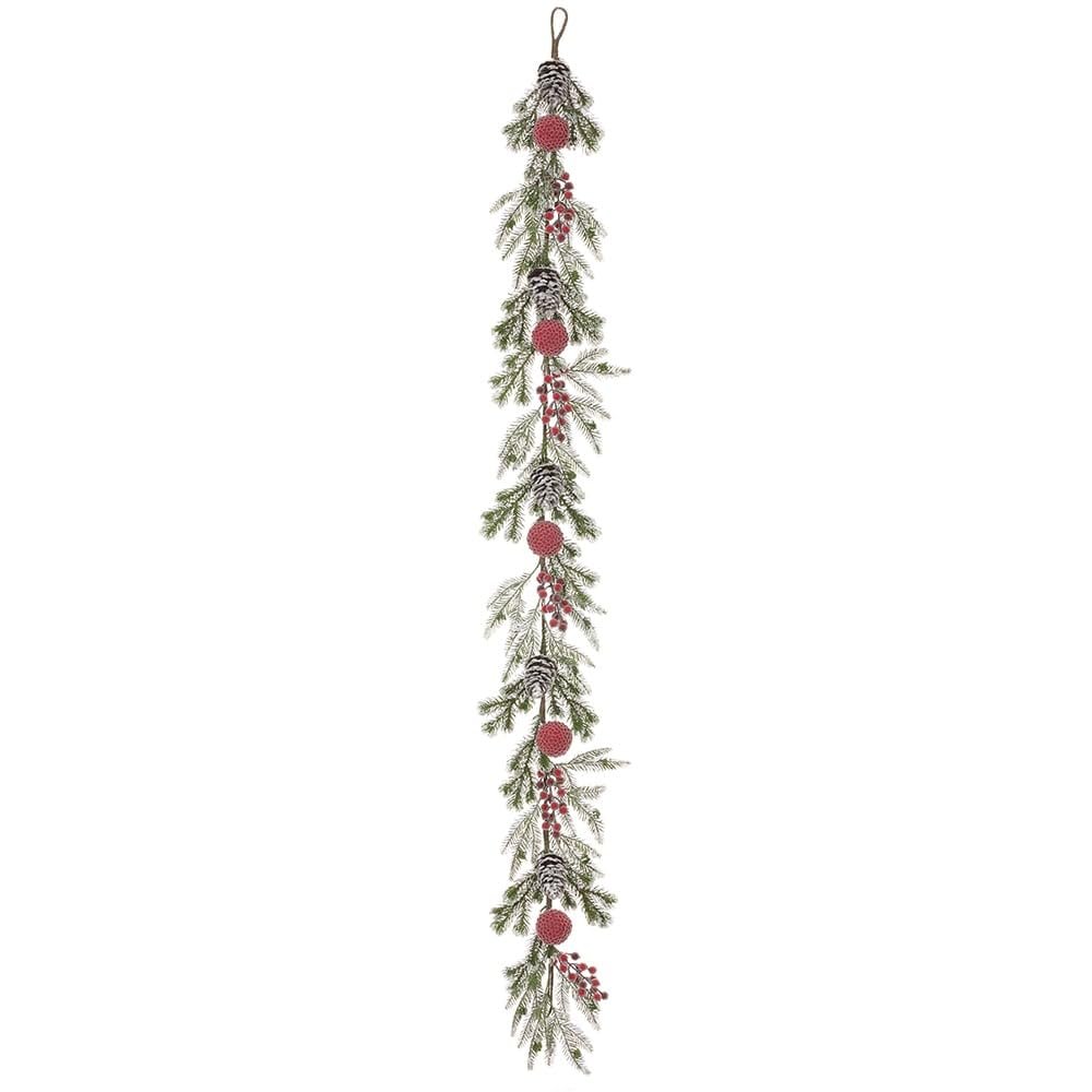 SilksAreForever 6' Iced & Flocked Berry, Pinecone & Pine Artificial Garland -Red/Green (Pack of 6)