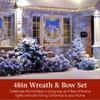 Best Choice Products 48in Pre-Lit Outdoor Christmas Wreath Decoration, LED Metal Holiday Decor for Home w/ 140 Lights, Bow - Hanukkah Silver/Blue view 2