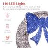 Best Choice Products 48in Pre-Lit Outdoor Christmas Wreath Decoration, LED Metal Holiday Decor for Home w/ 140 Lights, Bow - Hanukkah Silver/Blue view 3