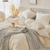 WARMDERN Duvet Cover Set Queen Size, 3pcs Washed Microfiber Beige Bedding Set, Soft Breathable Striped Textured Seersucker Duvet Cover with Zipper Closure & Corner Ties(Beige, Queen) view 2