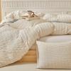 WARMDERN Duvet Cover Set Queen Size, 3pcs Washed Microfiber Beige Bedding Set, Soft Breathable Striped Textured Seersucker Duvet Cover with Zipper Closure & Corner Ties(Beige, Queen) view 4