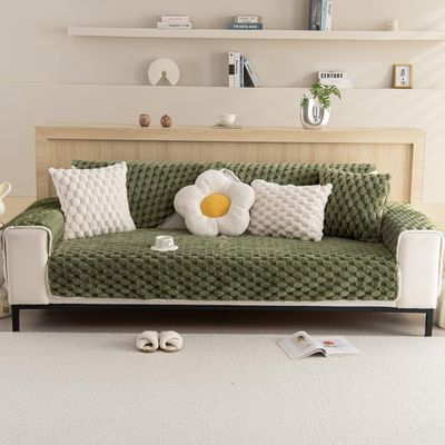 vctops Super Soft Faux Fur Couch Cover 3D Plaid Fuzzy Plush Sofa Covers Non-Slip Washable Sofa Slipcover Furniture Protector for Dogs Cat Pets (Green,36"x63")