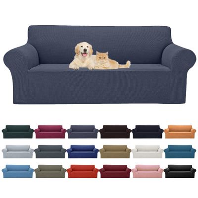 Cupuamon 2026 New Stretch Oversized Sofa Slipcovers Couch Sofa Cover for 4 Seater Furniture Protector Covers with Elastic Bottom Jacquard Fabric Small Checks for Pets, Kids - Charcoal