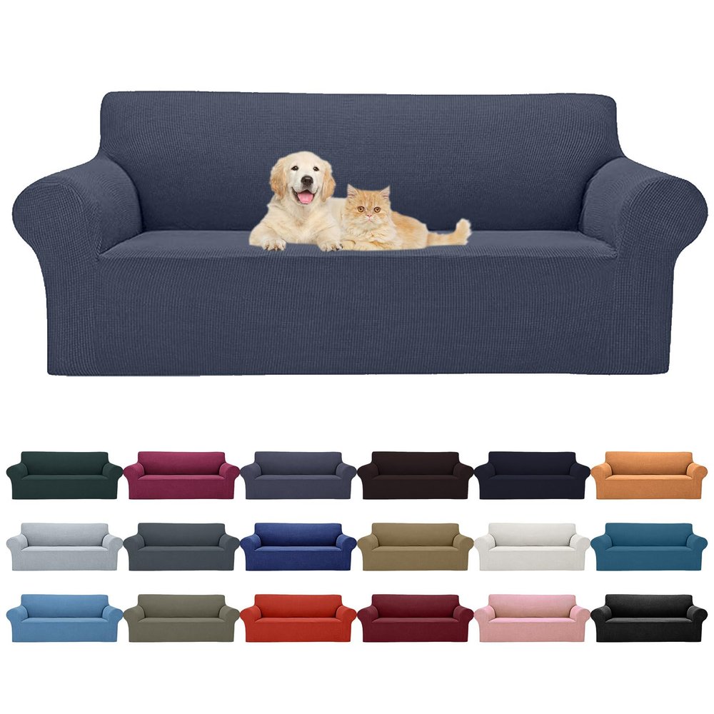 Cupuamon 2026 New Stretch Oversized Sofa Slipcovers Couch Sofa Cover for 4 Seater Furniture Protector Covers with Elastic Bottom Jacquard Fabric Small Checks for Pets, Kids - Charcoal